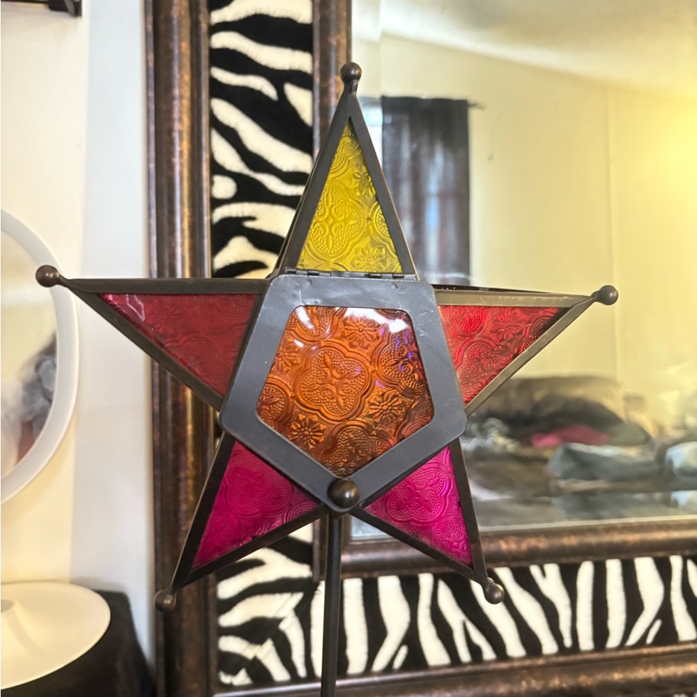 Colorful Whimsical Stained Glass Star Decor